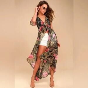 LULU'S Women's Urban Garden Green Floral Print Maxi Hi-Low Top Sz Small